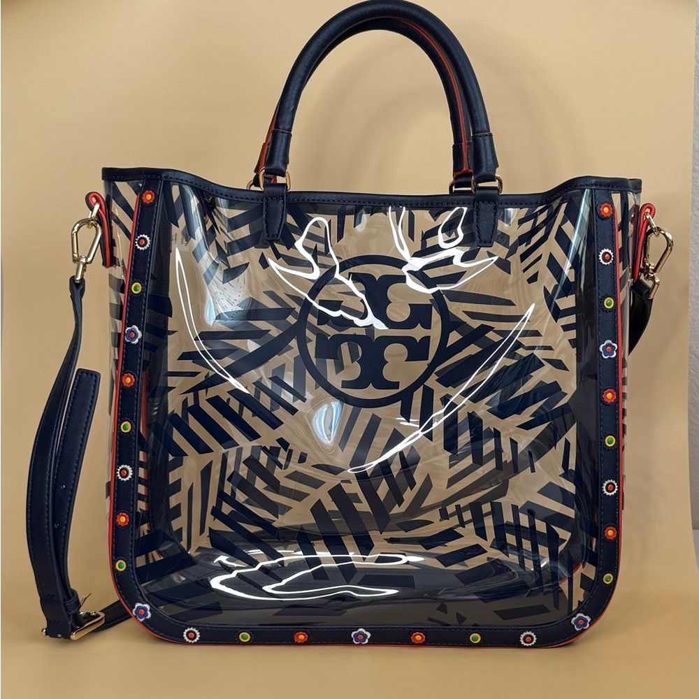Tory Burch Navy Clear Patterned Tote
